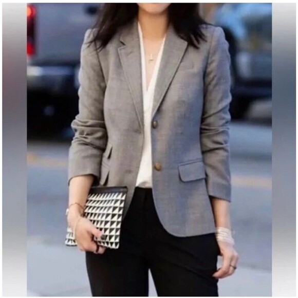 J. Crew Schoolboy Blazer Grey Wool Business Casual Academia Preppy Jacket Size 4 - Picture 2 of 13